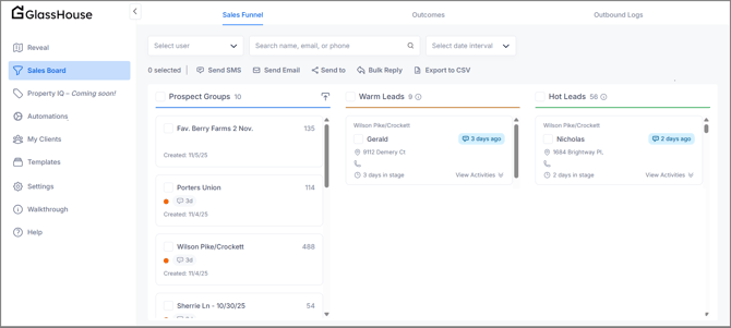 GlassHouse Sales Board