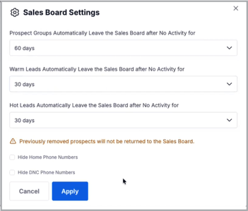 Sales Board Settings